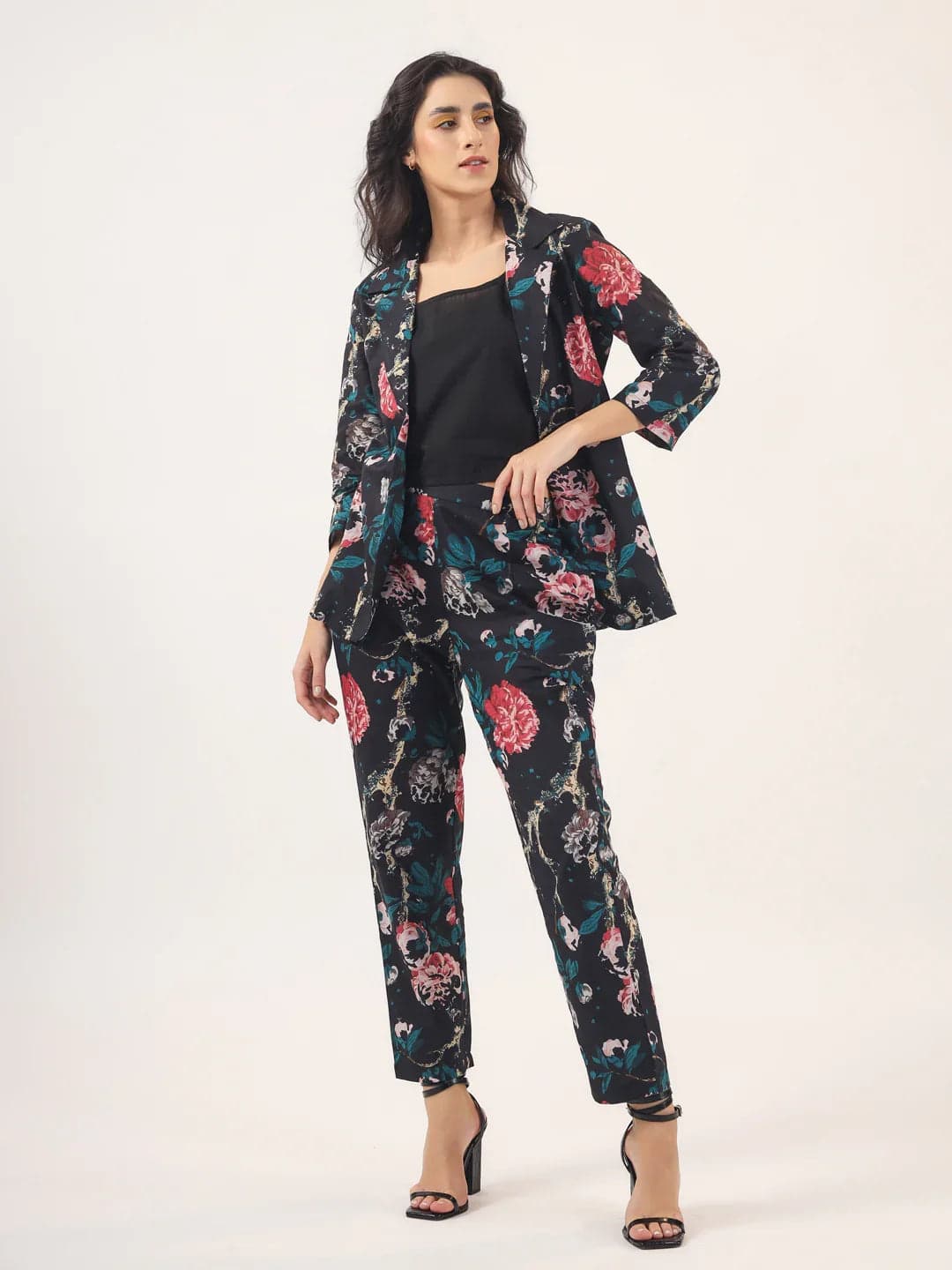 Tiko Fashion Black Floral Cotton Night Suit