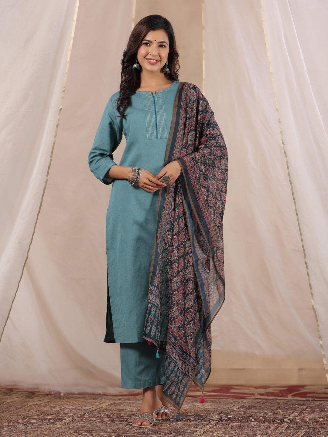 Tiko Fashion Women's Cotton Flex Kurta Set With Chiffon Dupatta