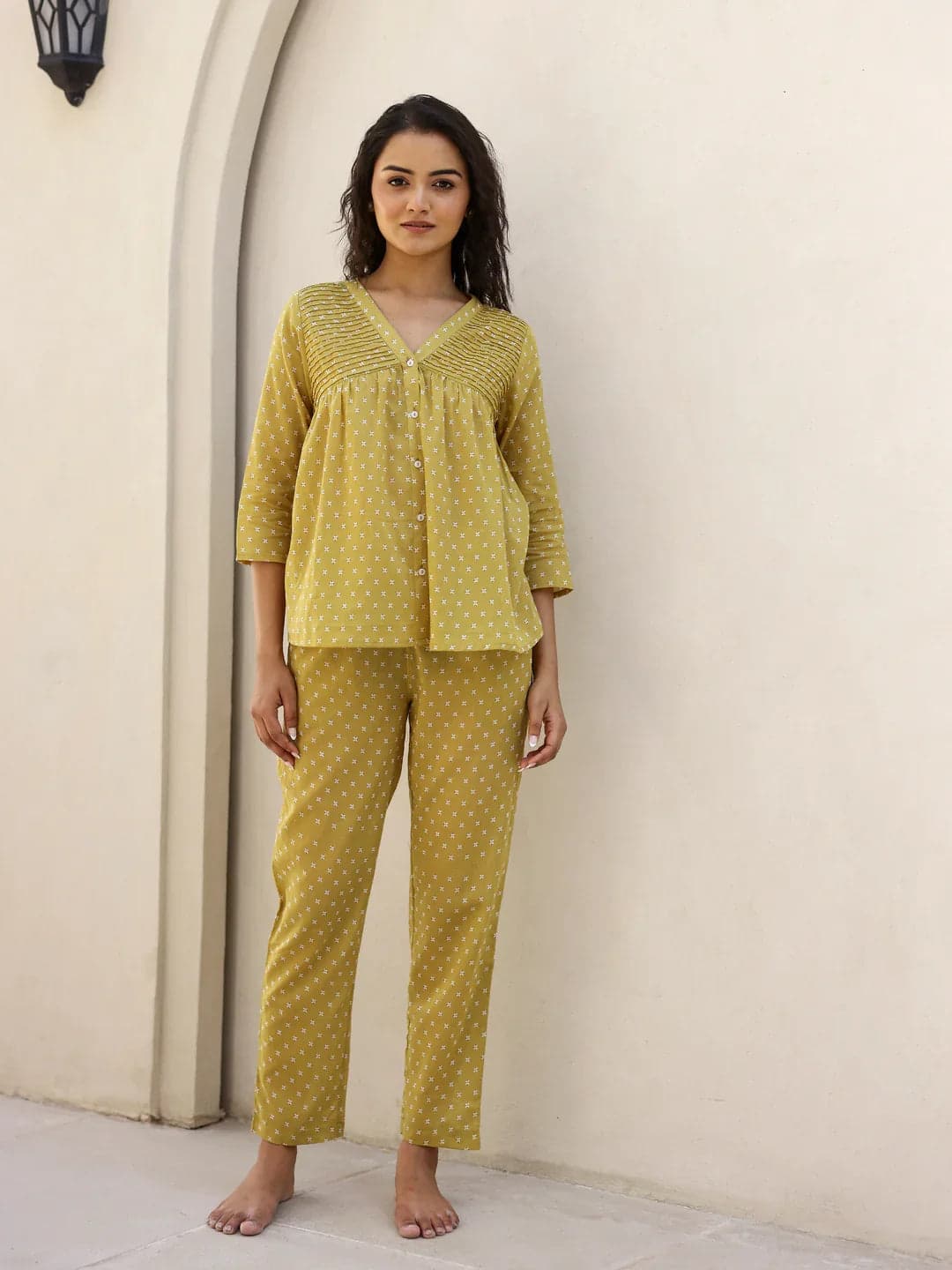 Tiko Fashion Mustard Printed Loungewear Set