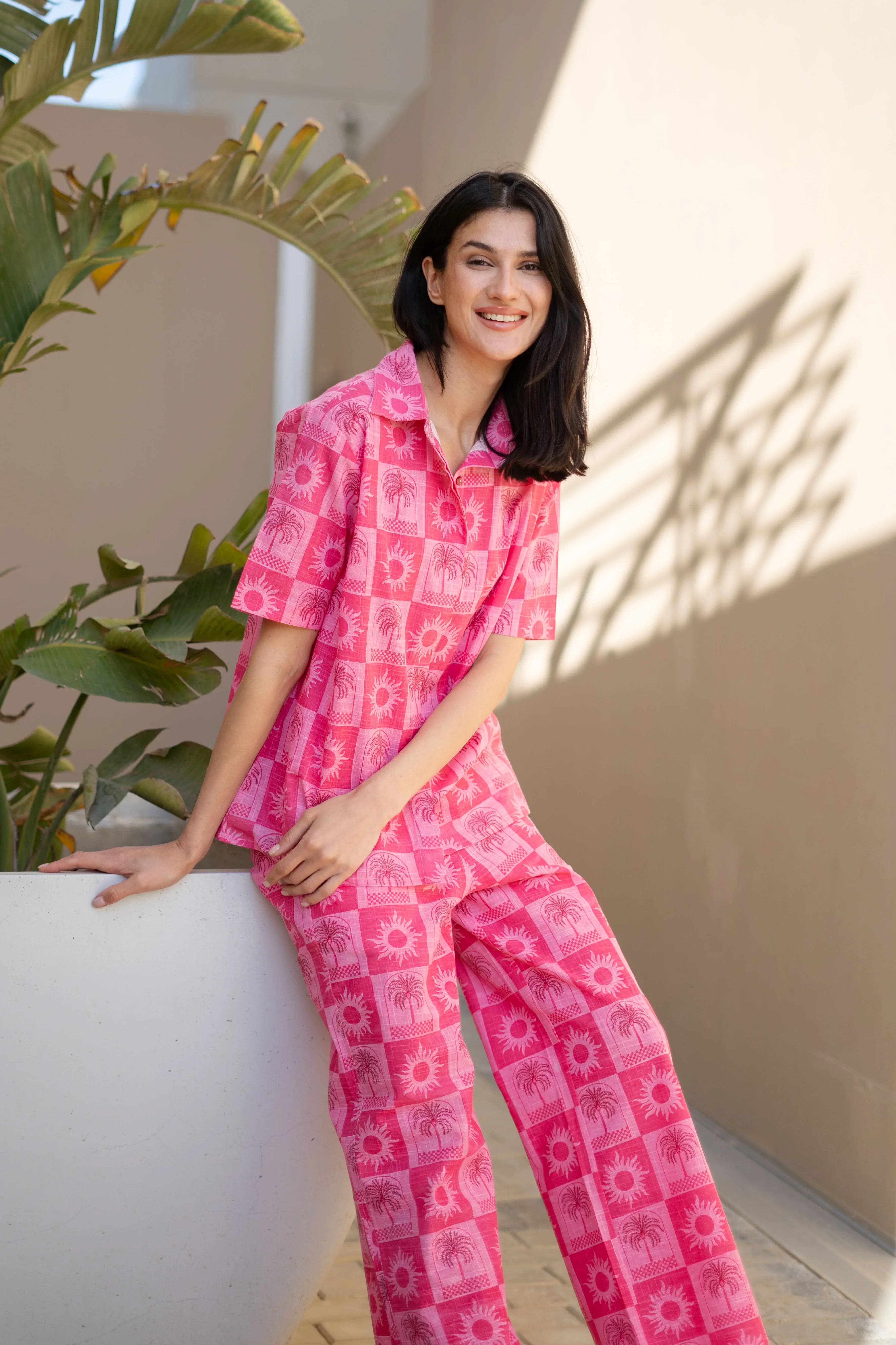 Tiko Fashion Women's Pink Floral Printed Cotton Co-Ord Set